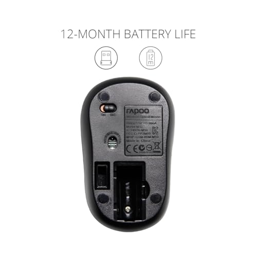Rapoo M10 Plus kabellose Maus wireless Mouse 2.4 GHz Computermaus 1000 DPI Sensor 12 Monate Batterielaufzeit ergonomisch für PC & Mac - schwarz Bild 4