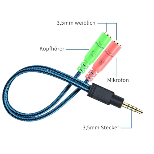 ENVEL Combo Audio Klinke Y-Adapter [ Audio 3,5mm Klinkenstecker ( 4-polig ) auf 2 x 3,5mm Klinkenbuchse ] für PC Tablets Gaming Headsets MP3 iPhone 7 6 6s plus Samsung Bild 2