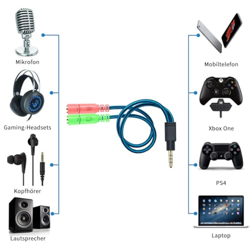 ENVEL Combo Audio Klinke Y-Adapter [ Audio 3,5mm Klinkenstecker ( 4-polig ) auf 2 x 3,5mm Klinkenbuchse ] für PC Tablets Gaming Headsets MP3 iPhone 7 6 6s plus Samsung Bild 3