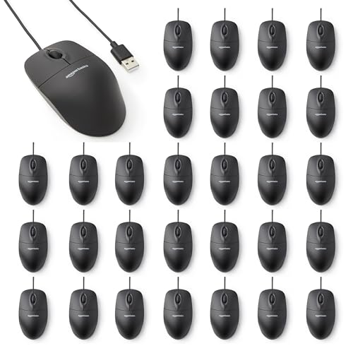 Amazon Basics USB-Maus mit DREI Bedienelementen, verkabelt, (Schwarz), 30er-Pack Bild 1
