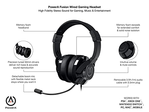 PowerA Fusion, Kabelgebundenes Gaming-Headset - Abnehmbares Mikrofon - Kompatibel mit PlayStation 4, Xbox (One, One X, One S, 360), Nintendo Switch, Mac-PC, Android, IOS – Schwarz Bild 2
