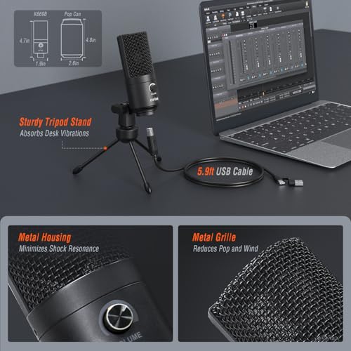 Fifine USB-Podcast-Kondensatormikrofon für Laptop, Keine Soundkarten-Schnittstelle und Phantomspeisung erforderlich. (K669) Bild 7