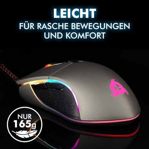 KLIM Aim Gaming Maus RGB Gamer Maus 7000 DPI - Ergonomische RGB Chroma Computermaus mit Kabel für Rechts- und Linkshänder - PS4-Gaming Mouse, Laptop und Desktop-PC + optische Präzisionsmaus - Grau Bild 4