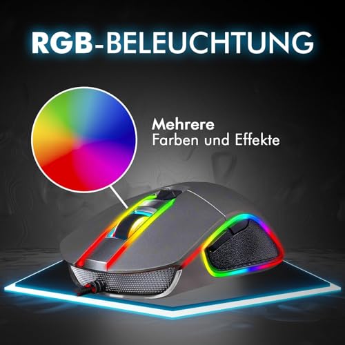 KLIM Aim Gaming Maus RGB Gamer Maus 7000 DPI - Ergonomische RGB Chroma Computermaus mit Kabel für Rechts- und Linkshänder - PS4-Gaming Mouse, Laptop und Desktop-PC + optische Präzisionsmaus - Grau Bild 5