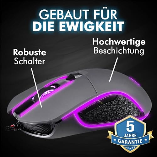 KLIM Aim Gaming Maus RGB Gamer Maus 7000 DPI - Ergonomische RGB Chroma Computermaus mit Kabel für Rechts- und Linkshänder - PS4-Gaming Mouse, Laptop und Desktop-PC + optische Präzisionsmaus - Grau Bild 6