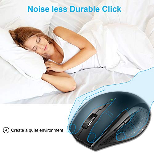 TECKNET Silent Maus Kabellose, 4800DPI 2.4GHz Leise Funkmaus mit Nano Empfänger, Side Control, Ohne Klickgeräusche, 6 Verstellbare DPI Level, Sechs Knöpfe Wireless Maus für Büro Zuhause, Schwarz Bild 2