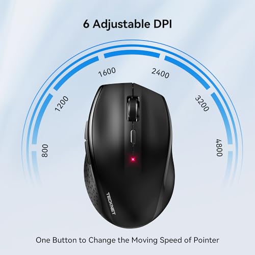 TECKNET Silent Maus Kabellose, 4800DPI 2.4GHz Leise Funkmaus mit Nano Empfänger, Side Control, Ohne Klickgeräusche, 6 Verstellbare DPI Level, Sechs Knöpfe Wireless Maus für Büro Zuhause, Schwarz Bild 3