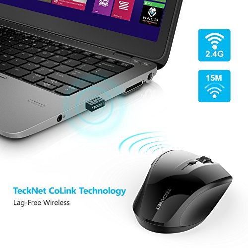 TECKNET Silent Maus Kabellose, 4800DPI 2.4GHz Leise Funkmaus mit Nano Empfänger, Side Control, Ohne Klickgeräusche, 6 Verstellbare DPI Level, Sechs Knöpfe Wireless Maus für Büro Zuhause, Schwarz Bild 5