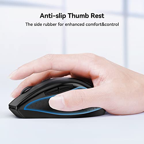 TECKNET Silent Maus Kabellose, 4800DPI 2.4GHz Leise Funkmaus mit Nano Empfänger, Side Control, Ohne Klickgeräusche, 6 Verstellbare DPI Level, Sechs Knöpfe Wireless Maus für Büro Zuhause, Schwarz Bild 6