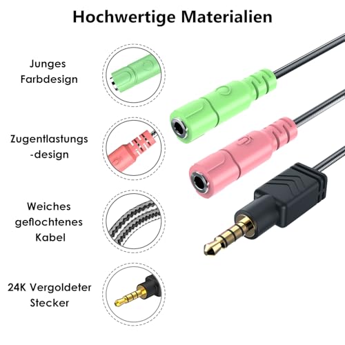 MillSO 3.5mm Audio Klinke Y Kabel - Headset Splitter Adapter mit Separater Mikrofon und Kopfhörer Buchse geeignet für PC-Gaming-Headset, Handy, Gaming Konsole und Tablet - 100CM Schwarz Bild 5