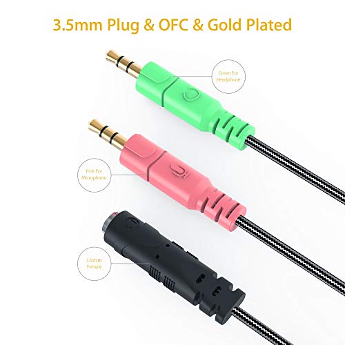 MillSO 3,5mm Audio Klinke Y Kabel Adapter -1 x 3,5mm 4 Pole Buchse 2 x 3,5mm 3 Pole Stecker für PC, 3.5mm CTIA Standard Gaming Kopfhörer - 100CM Schwarz Bild 5