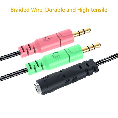MillSO 3,5mm Audio Klinke Y Kabel Adapter -1 x 3,5mm 4 Pole Buchse 2 x 3,5mm 3 Pole Stecker für PC, 3.5mm CTIA Standard Gaming Kopfhörer - 100CM Schwarz Bild 6
