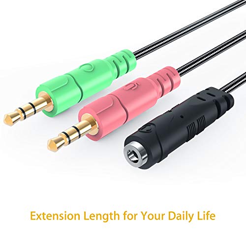MillSO 3,5mm Audio Klinke Y Kabel Adapter -1 x 3,5mm 4 Pole Buchse 2 x 3,5mm 3 Pole Stecker für PC, 3.5mm CTIA Standard Gaming Kopfhörer - 100CM Schwarz Bild 7
