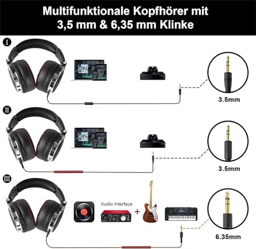 OneOdio Over Ear Kopfhörer mit Kabel, HiFi Studiokopfhörer mit Hi-Res, 50mm Treiber, Share-Port, Große Ohrmuscheln, 6,35 & 3,5mm Klinke, Geschlossene DJ Headphones für Podcast, Handy, PC (Pro 50) Bild 3