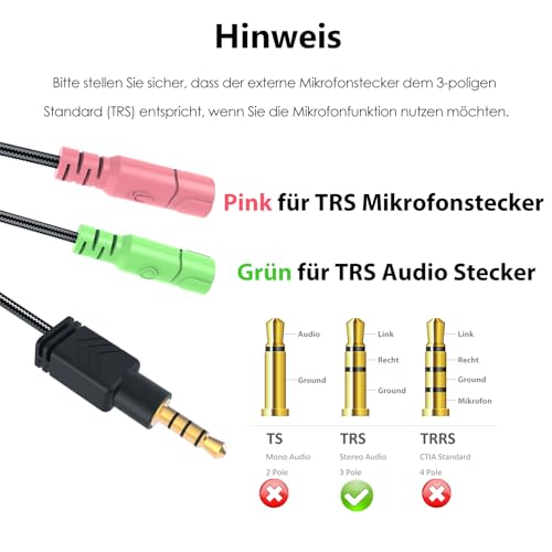 MillSO Kopfhörer Adapter (Nicht für Zwei Kopfhörer), 3.5mm Audio Klinke Y Kabel (3.5mm Stereo Stecker auf 2X 3,5mm Buchse) für PC Gaming Headset, TRS Mikrofon, PS4, Xbox One, Smartphones und Laptop Bild 4