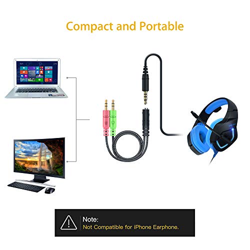MillSO 3,5mm Klinke Adapter - Y Splitter Audio Kabel mit Separater Mikrofon und Kopfhörer Stecker für PC, PS4 Gaming Headset - 20CM Schwarz Bild 3