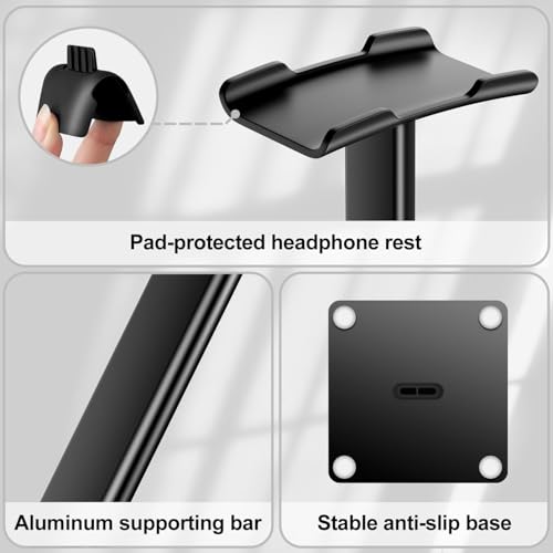 New Bee Kopfhörerständer, Headset-Ständer, Kopfhörerhalter, universal, Aluminium, Gaming-Headset-Halter, Kopfhörer-Display, Ohrhörer-Halterung für alle Kopfhörer, Schwarz Bild 3