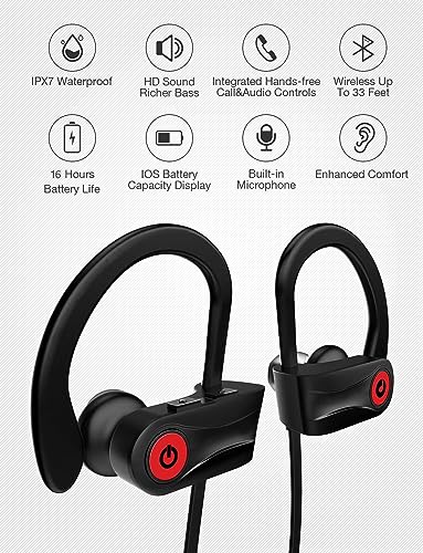 Otium In-Ear Sport Bluetooth Kopfhörer, Kabellose Hochleistung In-Ear Kopfhörer IPX7 Wasserdicht, Kabelgebunden Kopfhörer mit Mikrofon 9 Stunden Wiedergabe für Sport, Schwarz Bild 2