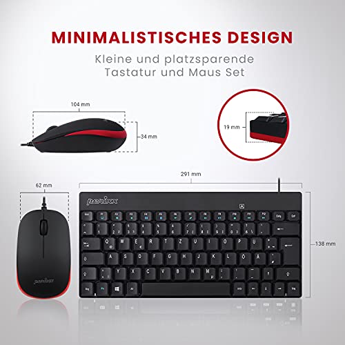 Perixx PERIDUO-212 DE, Kompaktes Mini Tastatur und Maus Set, USB-Kabel, Schwarz, Deutsches Layout Bild 2