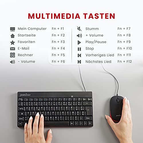 Perixx PERIDUO-212 DE, Kompaktes Mini Tastatur und Maus Set, USB-Kabel, Schwarz, Deutsches Layout Bild 3