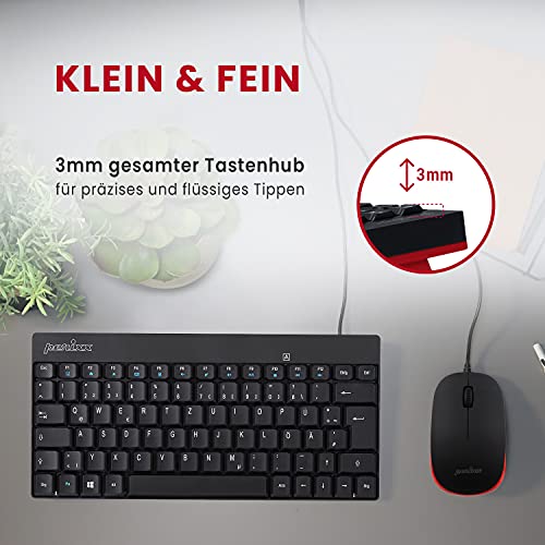 Perixx PERIDUO-212 DE, Kompaktes Mini Tastatur und Maus Set, USB-Kabel, Schwarz, Deutsches Layout Bild 5