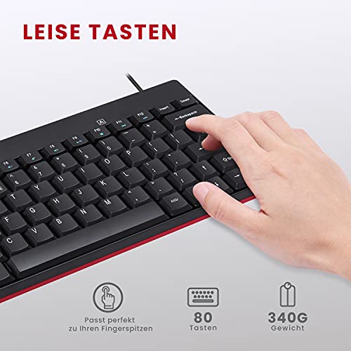 Perixx PERIDUO-212 DE, Kompaktes Mini Tastatur und Maus Set, USB-Kabel, Schwarz, Deutsches Layout Bild 7