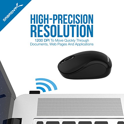 SABRENT Kabellose Maus, 2.4 GHz Bluetooth Verbindung, kleine Computer Maus mit Nano Empfänger (1200 DPI) Optische Mini Maus for, PC, Gaming, Desktop, Mac, Laptop, mackbook, Schwarz (MS-WSML) Bild 2