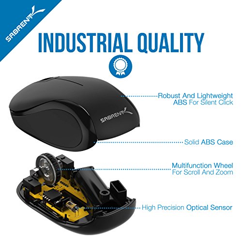 SABRENT Kabellose Maus, 2.4 GHz Bluetooth Verbindung, kleine Computer Maus mit Nano Empfänger (1200 DPI) Optische Mini Maus for, PC, Gaming, Desktop, Mac, Laptop, mackbook, Schwarz (MS-WSML) Bild 3