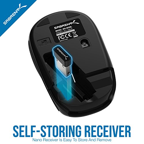 SABRENT Kabellose Maus, 2.4 GHz Bluetooth Verbindung, kleine Computer Maus mit Nano Empfänger (1200 DPI) Optische Mini Maus for, PC, Gaming, Desktop, Mac, Laptop, mackbook, Schwarz (MS-WSML) Bild 5