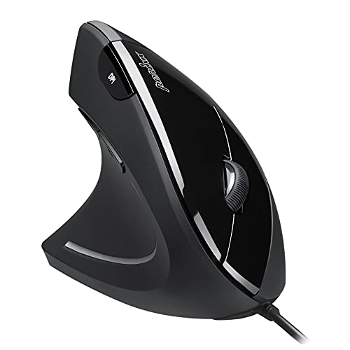 Perixx Perimice-513L Vertikale ergonomische Maus mit 2 DPI, 6 Tasten optische Ergo-Maus mit 2 Level DPI-Schalter 1000 1600, Linkshänder, schwarz Bild 1