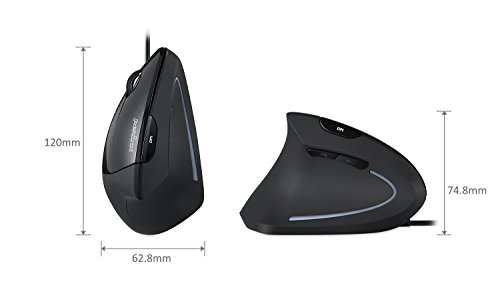 Perixx Perimice-513L Vertikale ergonomische Maus mit 2 DPI, 6 Tasten optische Ergo-Maus mit 2 Level DPI-Schalter 1000 1600, Linkshänder, schwarz Bild 3
