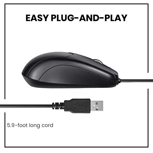 Perixx PERIMICE-209U Kabelgebunde USB Maus mit Scrollrad, geeignet für Links- und Rechtshänder, zur Nutzung am Desktop-PC und Laptop, Schwarz Bild 5