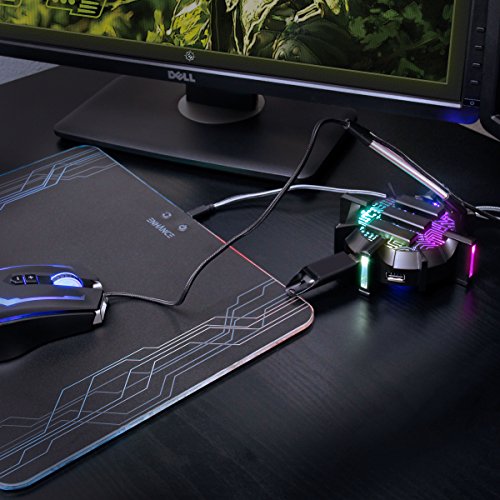 ENHANCE Profi Maus Bungee-Kabelhalter mit 4 Port USB-Hub & 7 LED-Leucht Modi - Kabelmanagement-Unterstützung - Verbesserte Genauigkeit und Design für wettbewerbsfähige Esport-Spiele Bild 2