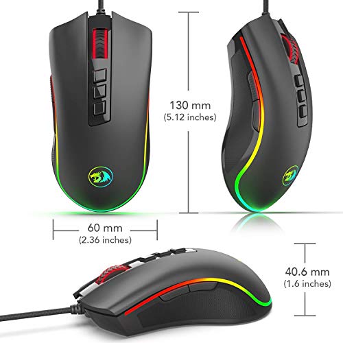 Redragon M711 Cobra Gaming Maus mit 16,8 Millionen RGB-Farben und Hintergrundbeleuchtung, 10.000 DPI Einstellbar, Komfortabler Griff, 7 Programmierbare Tasten, Schwarz Bild 3