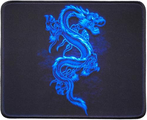 Silent Monsters Mauspad 240 x 200 mm Stoff Mousepad Drache blau - Vernähter Rand, rutschfest & leise, für Gaming Büro Office Homeoffice - 24 x 20 cm Mouse Pad Mat - Mausunterlage klein alle Maus Arten Bild 1