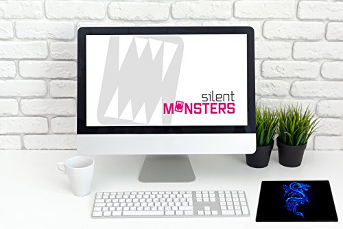 Silent Monsters Mauspad 240 x 200 mm Stoff Mousepad Drache blau - Vernähter Rand, rutschfest & leise, für Gaming Büro Office Homeoffice - 24 x 20 cm Mouse Pad Mat - Mausunterlage klein alle Maus Arten Bild 2