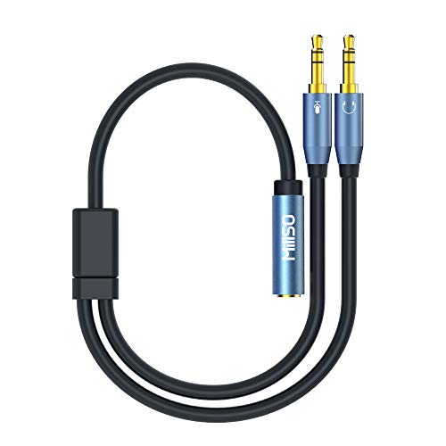 MillSO 3,5mm Klinke Y Adapter, vergoldete Headset Splitter (Doppel 3,5mm Klinkenstecker auf 4 polig 3,5mm Klinken-Kupplung in CTIA Standard) für Kopfhörer Desktop und Laptop Bild 1
