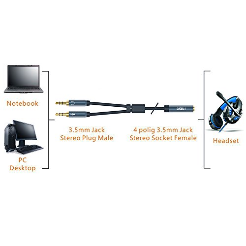 MillSO 3,5mm Klinke Y Adapter, vergoldete Headset Splitter (Doppel 3,5mm Klinkenstecker auf 4 polig 3,5mm Klinken-Kupplung in CTIA Standard) für Kopfhörer Desktop und Laptop Bild 3