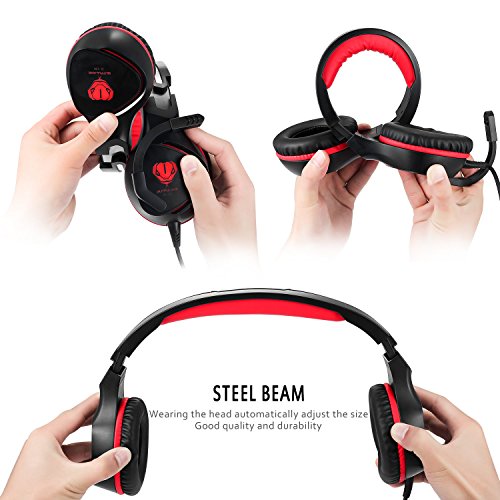 BUTFULAKE Gaming Headset, Audio Stereo Bass mit LED, Kopfhörer mit Controller Praxis, kompatibel für PS4, Xbox One, PC, Laptop, Tablet, Smartphone … (Rot) Bild 4