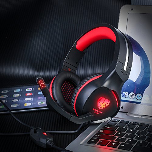 BUTFULAKE Gaming Headset, Audio Stereo Bass mit LED, Kopfhörer mit Controller Praxis, kompatibel für PS4, Xbox One, PC, Laptop, Tablet, Smartphone … (Rot) Bild 6