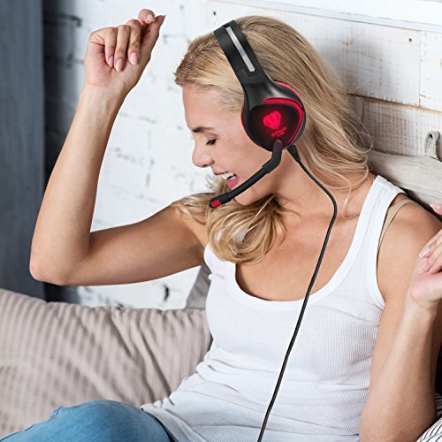 BUTFULAKE Gaming Headset, Audio Stereo Bass mit LED, Kopfhörer mit Controller Praxis, kompatibel für PS4, Xbox One, PC, Laptop, Tablet, Smartphone … (Rot) Bild 7