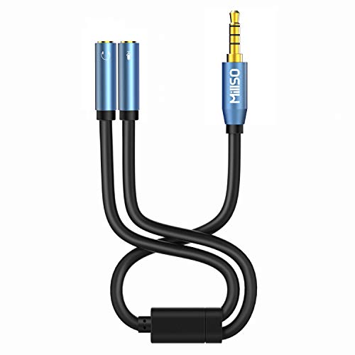 MillSO Combo Audio Adapter - 3.5mm Y Splitter für PC Gaming Kophörer (2x3 Pole Buchse auf 1x4 Pole Stecker) Klinke Headset Adapter für Xbox One, PS4, Smartphones und Laptop Bild 1