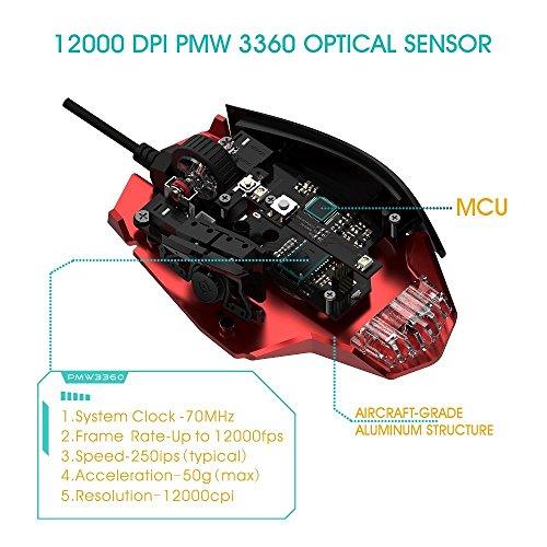 Rii Gaming M01 Laser - Programmierbare Gaming Maus, 12.000 DPI, 16.8 Millionen Farben LED Hintergrundbeleuchtung, professionell, verkabelt Bild 6