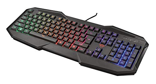 Trust Gaming GXT 830-RW Avonn Gaming Tastatur, QWERTZ Deutsches Layout, Regenbogenwellen-Beleuchtung, Anti-Ghosting, Spielmodus, 12 Media-Tasten, USB Tastatur für PC/Laptop - Schwarz Bild 1