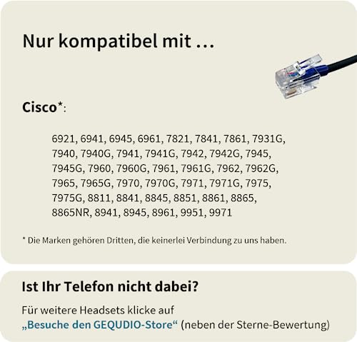 GEQUDIO Headset kompatibel mit Cisco Telefon - inklusive RJ Kabel - Kopfhörer & Mikrofon mit Ersatz Polster - Anschlusskabel flexibel wechselbar - besonders leicht 60g (1-Ohr) Bild 5