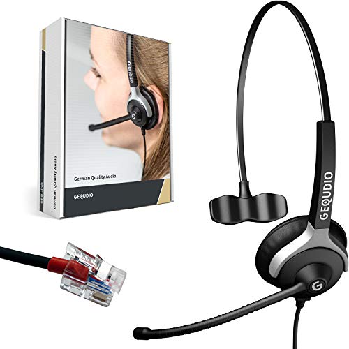 GEQUDIO Headset kompatibel mit Yealink, Snom, Avaya, Grandstream Telefon - inklusive RJ Kabel - Kopfhörer & Mikrofon mit Ersatz Polster - besonders leicht 60g (1-Ohr) Bild 1