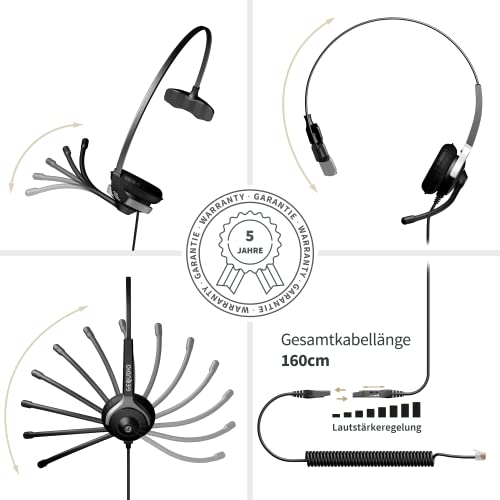 GEQUDIO Headset kompatibel mit Yealink, Snom, Avaya, Grandstream Telefon - inklusive RJ Kabel - Kopfhörer & Mikrofon mit Ersatz Polster - besonders leicht 60g (1-Ohr) Bild 3