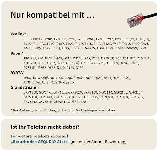 GEQUDIO Headset kompatibel mit Yealink, Snom, Avaya, Grandstream Telefon - inklusive RJ Kabel - Kopfhörer & Mikrofon mit Ersatz Polster - besonders leicht 60g (1-Ohr) Bild 5