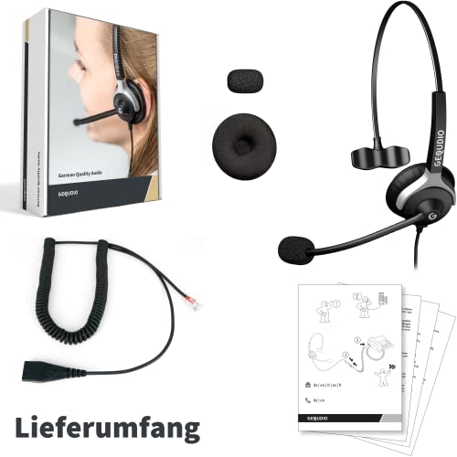 GEQUDIO Headset kompatibel mit Yealink, Snom, Avaya, Grandstream Telefon - inklusive RJ Kabel - Kopfhörer & Mikrofon mit Ersatz Polster - besonders leicht 60g (1-Ohr) Bild 6