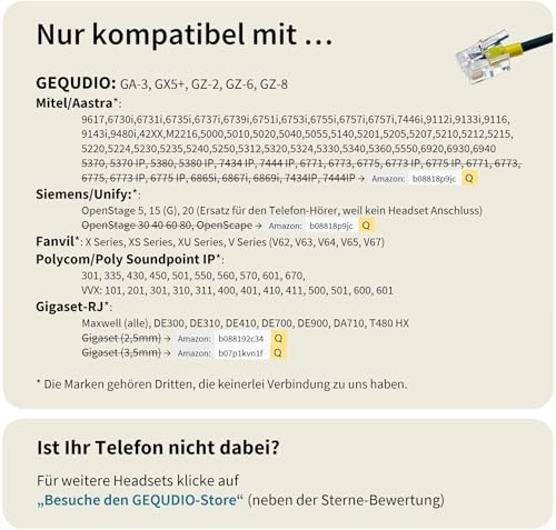 GEQUDIO Headset für GX- und GZ-Serie kompatibel für GX5+ GX7+ GZ-2 GZ-6 GZ-8, Poly/Polycom und Gigaset-RJ Telefon - inklusive RJ Kabel - Kopfhörer & Mikrofon mit Ersatz Polster - 60g leicht (1-Ohr) Bild 5